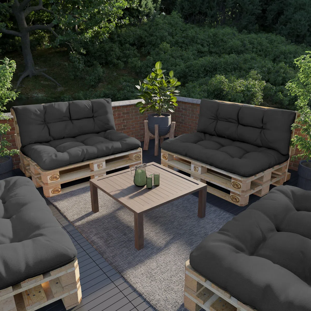 POKAR Palettenkissen Wasserabweisend Palettenauflagen Palettenmöbel Palettensofa 2er Set: Sitzkissen 120x80 + Rückenlehne 120x40, Anthrazit