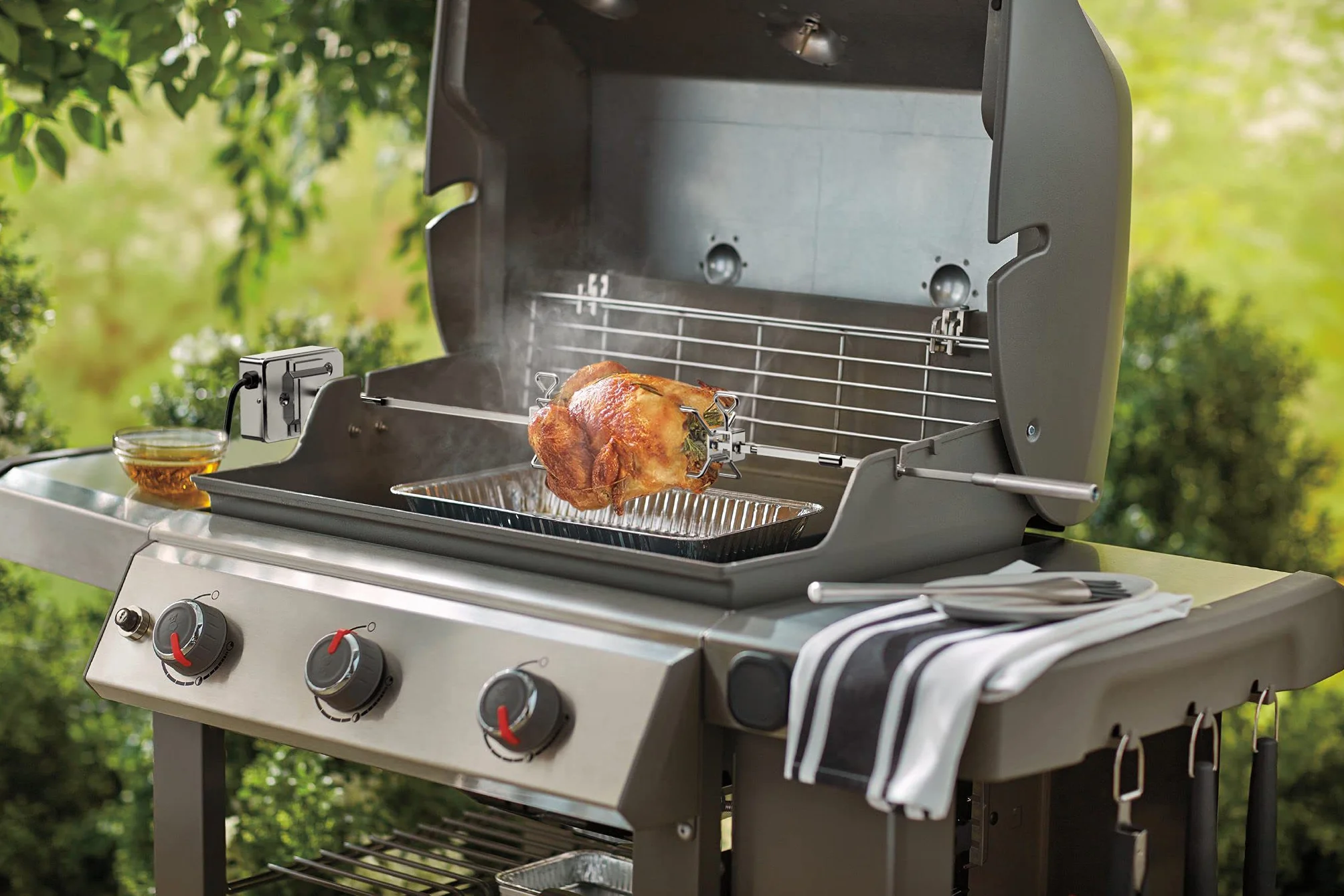 Onlyfire BRK-6034 Edelstahl Grill Drehspieß komplettes Set, Rotisserie Einsatz für Weber Genesis II 200 &300 Serie und Genesis II LX 200 & 300