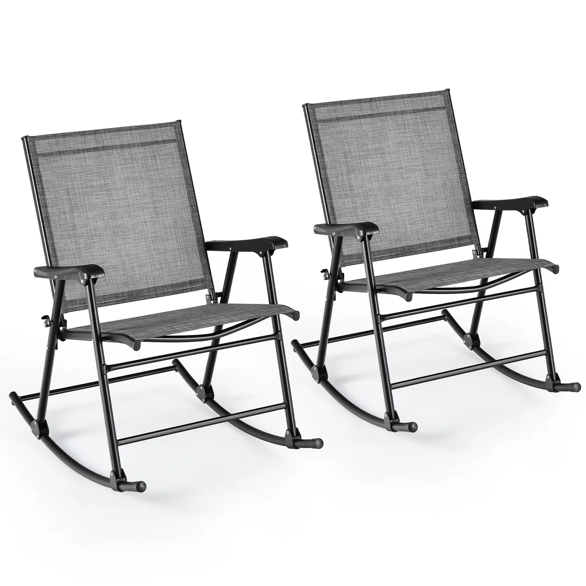 KOMFOTTEU Schaukelstühle klappbar, Gartenstühlen mit Armlehnen, Terrassenstühle Fußstütze, Balkonschaukel mit Traglast 150 kg, Klappstuhl für Terrasse, Strand