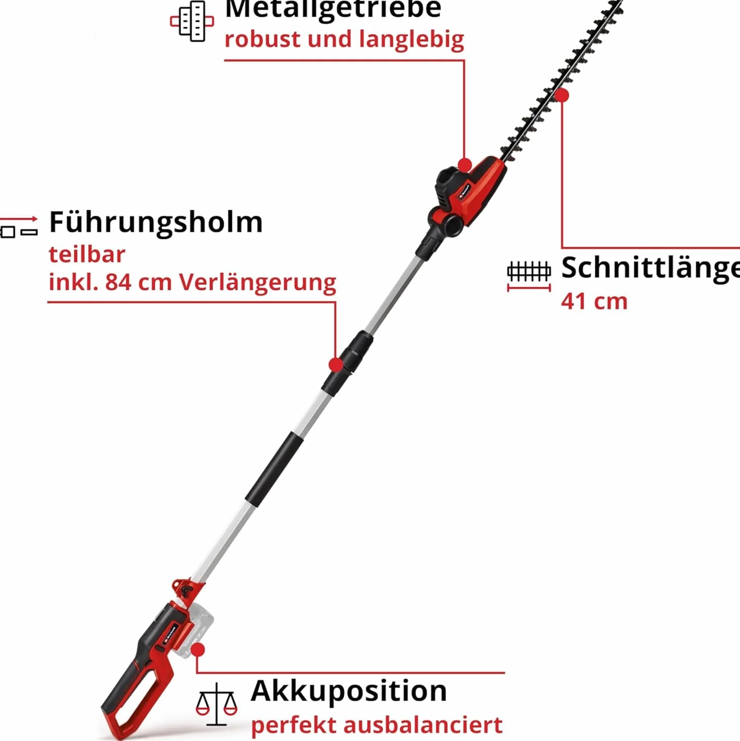 Einhell Akku-Teleskop-Heckenschere GC-HH 18/45 Li T-Solo Power X-Change (Lithium-Ionen, Hauptgriff drehbar, Metallgetriebe, Motorkopf 7-Fach neigbar, ohne Akku und Ladegerät)