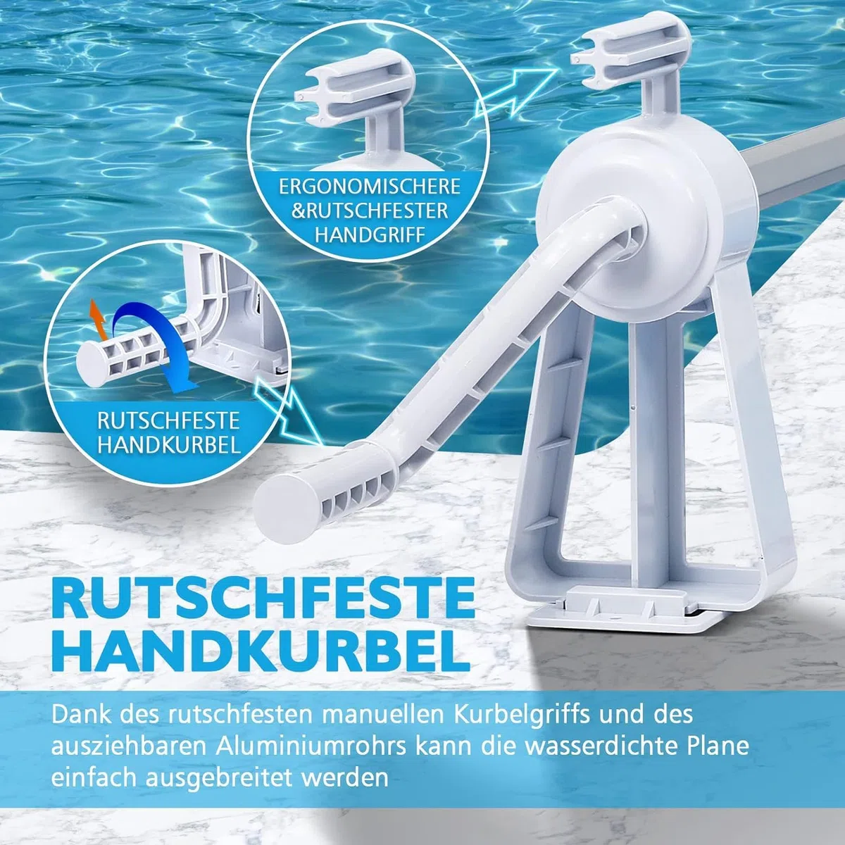 Mobiles Aufrollsystem Pool Aufroller für Solarfolie Poolabdeckung 1,05m-6,15m Edelstahl Verstellbar inkl. Befestigung & Rollen