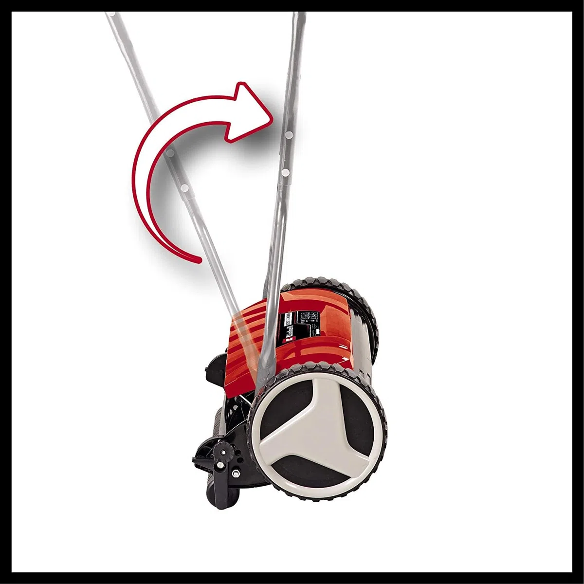 Einhell Hand-Rasenmäher GE-HM 38 S (38 cm Schnittbreite, 4-stufige Schnitthöhenverstellung, ohne Antrieb, für bis zu 250 m², 5 Schneidemesser aus hochwertigem Stahl), Schwarz/Rot