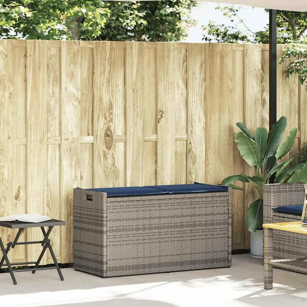 KOIECETA Outdoor-Sitzbank mit Stauraum und Kissen Garten aufbewahrungsbank Außenlager Bank Außenbank mit Stauraum Gartenaufbewahrungssitz Grau und Marineblau 100 cm