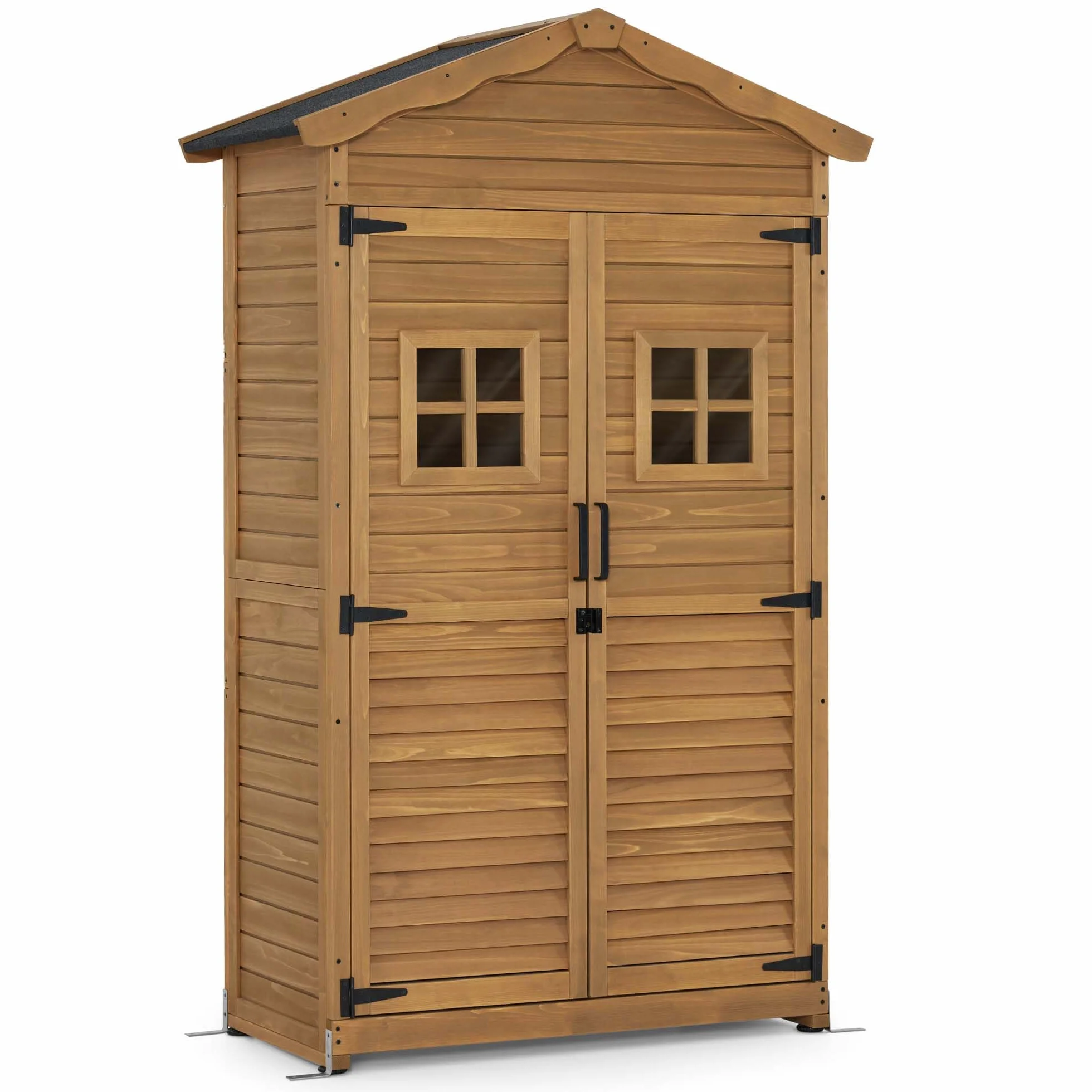 M MCombo Gartenschrank Gartenhaus Holz Wetterfest, Geräteschrank Gerätehaus Outdoor, für Außenbereich Garten Terrasse, Geräteschuppen mit 2 Bewegliche Regale, 57×109×180 cm, 1152 (Natur)