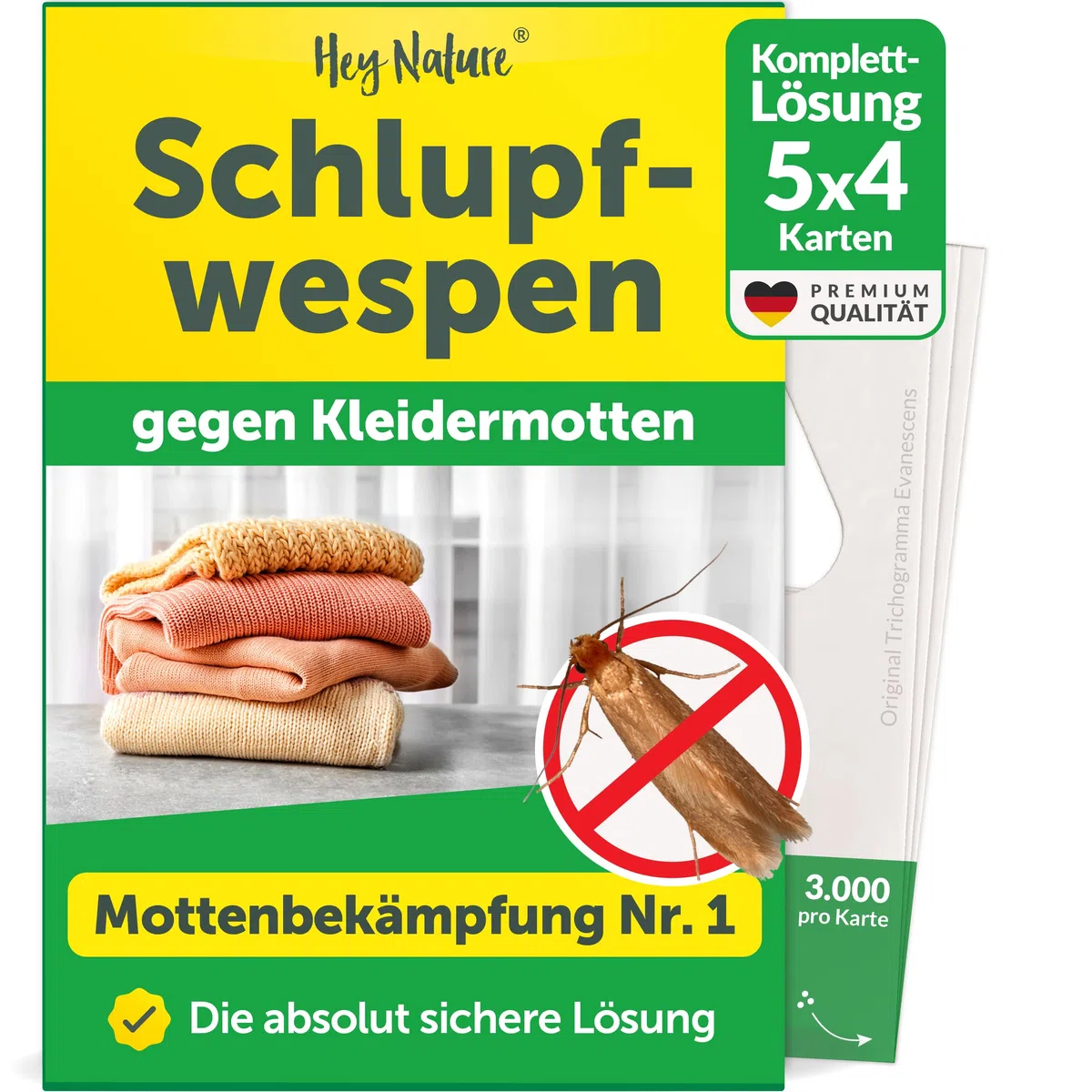 Hey Nature Schlupfwespen gegen Kleidermotten, 20 Karten (4 Karten à 5 Lieferungen). Natürlich & effektiv Kleidermotten bekämpfen mit Schlupfwespen gegen Motten. Alternativ zu Mottenkugeln, Mottenspray