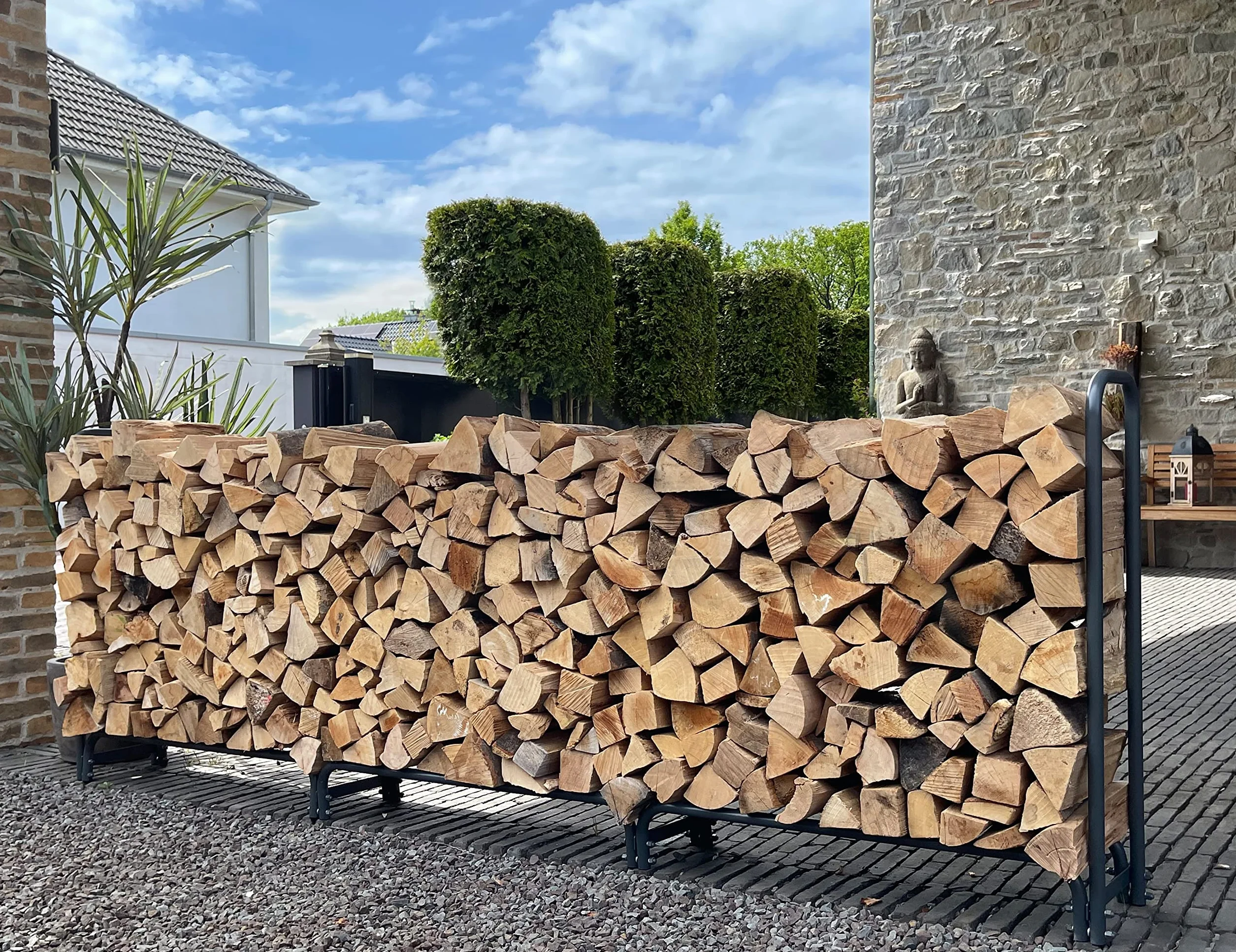 QUICK STAR Metall Kaminholzregal 272 x 25 x 95 cm mit Schutzhülle Garten Kaminholzunterstand 1,0 m³ / 1,5 SRM Stapelhilfe