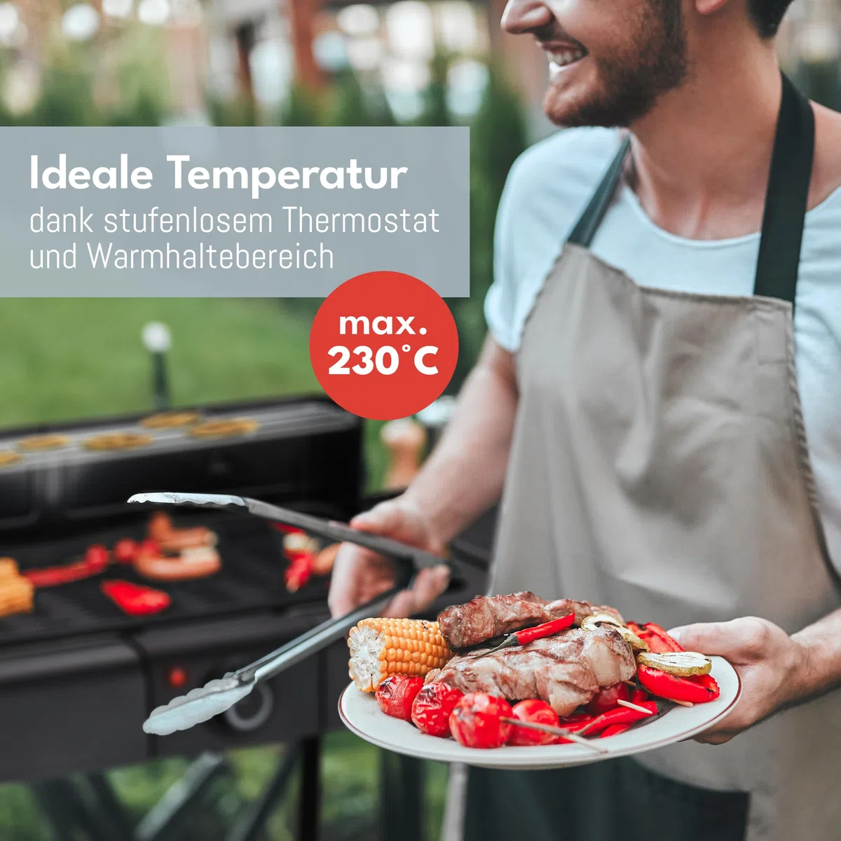 LEBENLANG 2in1 Elektrogrill Tischgrill elektrisch - Inkl. Standfuß & Grillzange I Elektro Grill für Draußen & Drinnen Balkon Tisch 2000W I Electric Grills Elektrische Tischgrills BBQ Balkongrill