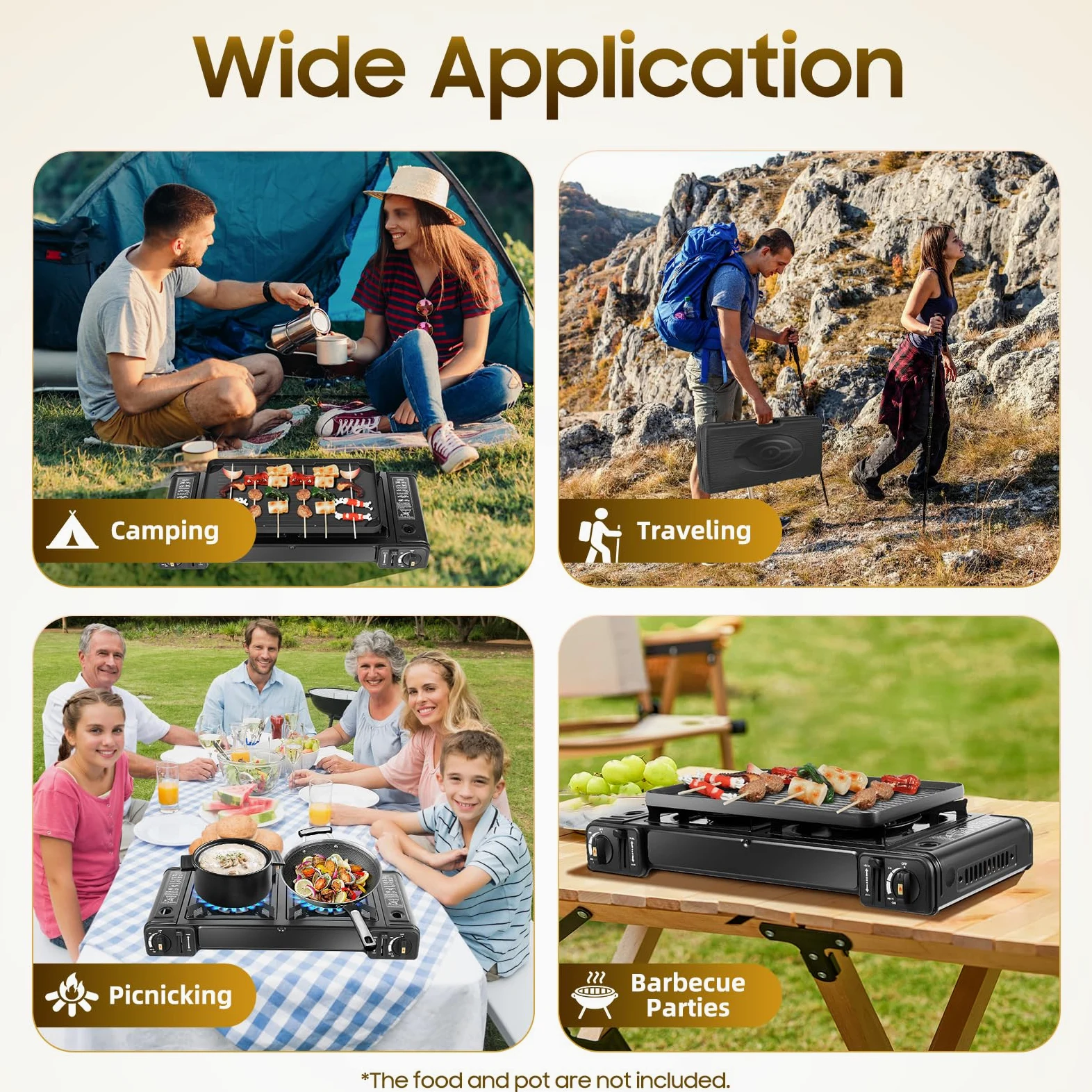 2-Flammig Campingkocher, Outdoor Camping Gas Kocher Grillplatte Tischgrill Koffer Gasgrill, 2-Flammig Gaskocher Für Innenräume Gaskocher (Mit Grillplatte)