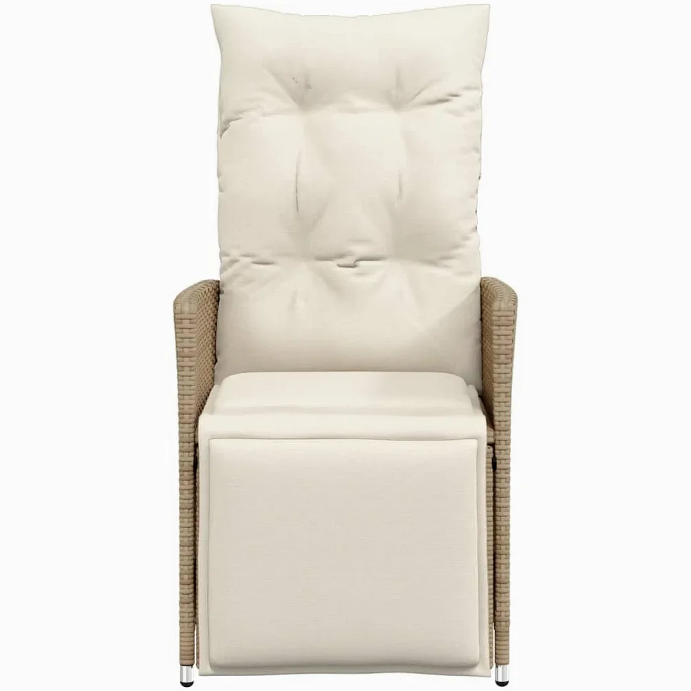 Gartensessel mit Kissen 2 STK. Verstellbar Beige Poly Rattan Verstellbar Gartenstuhl mit Stahlrahmen,Loungesessel für Außenbereich