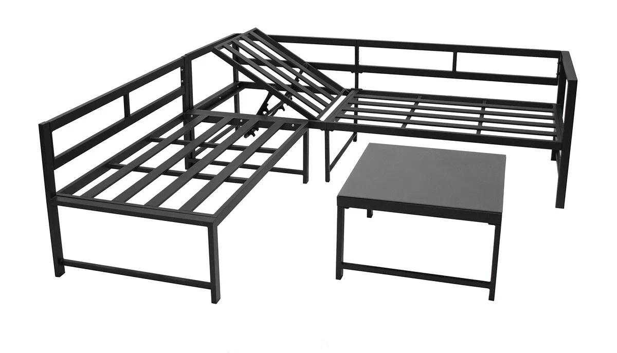 DEGAMO Funktions Eck- Loungeset Montana 192x188cm, Aluminiumgestell dunkelgrau, mit Verstellbarer Liegefunktion und Polstern grau, Outdoor wetterfest