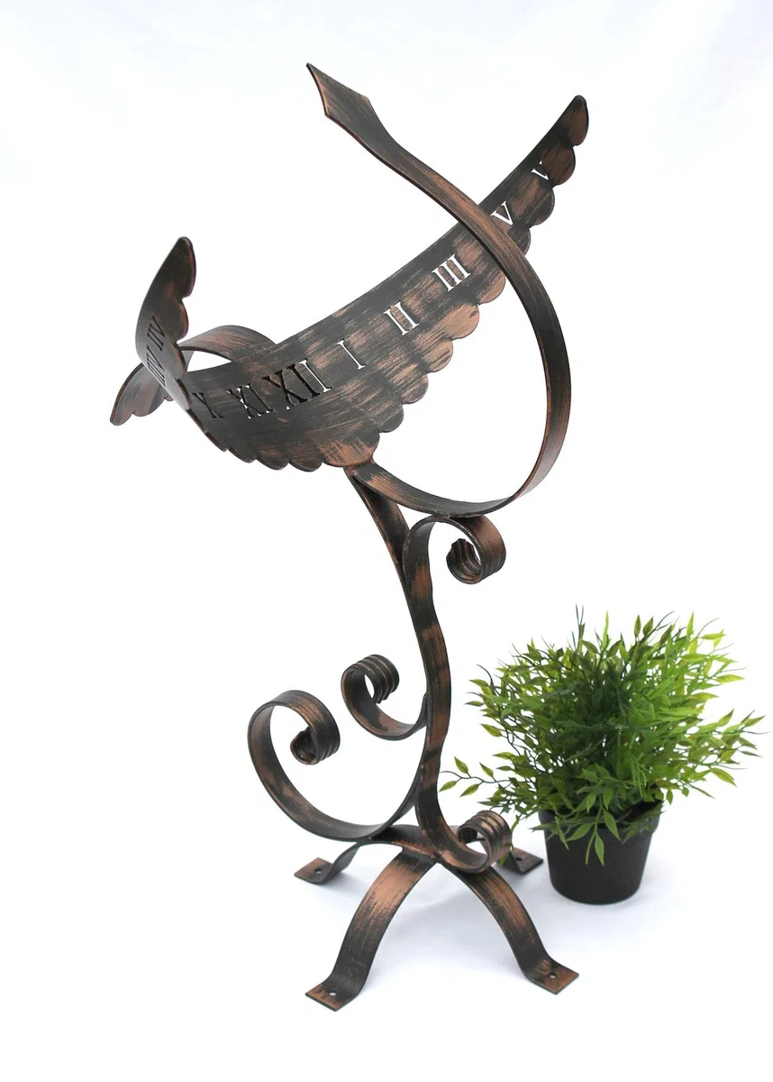 DanDiBo Sonnenuhr Phönix aus Schmiedeeisen Wetterfest 65 cm Gartenuhr Metall Phoenix Uhr