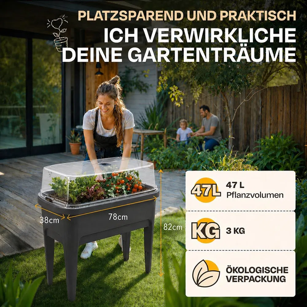 Ondis24 Hochbeet Valentina Frühbeet Gewächshaus Pflanzbeet Anzuchtbeet Anthrazit