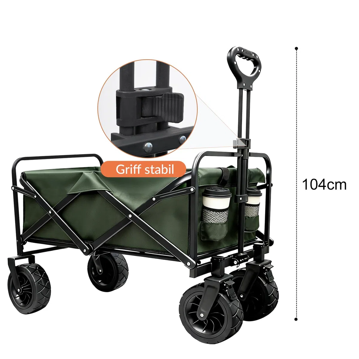 Sanycasa Bollerwagen faltbar 200L 200KG Tragkraft Gelände Strand mit Bremsen verstellbarer Griff Transporttasche Grün
