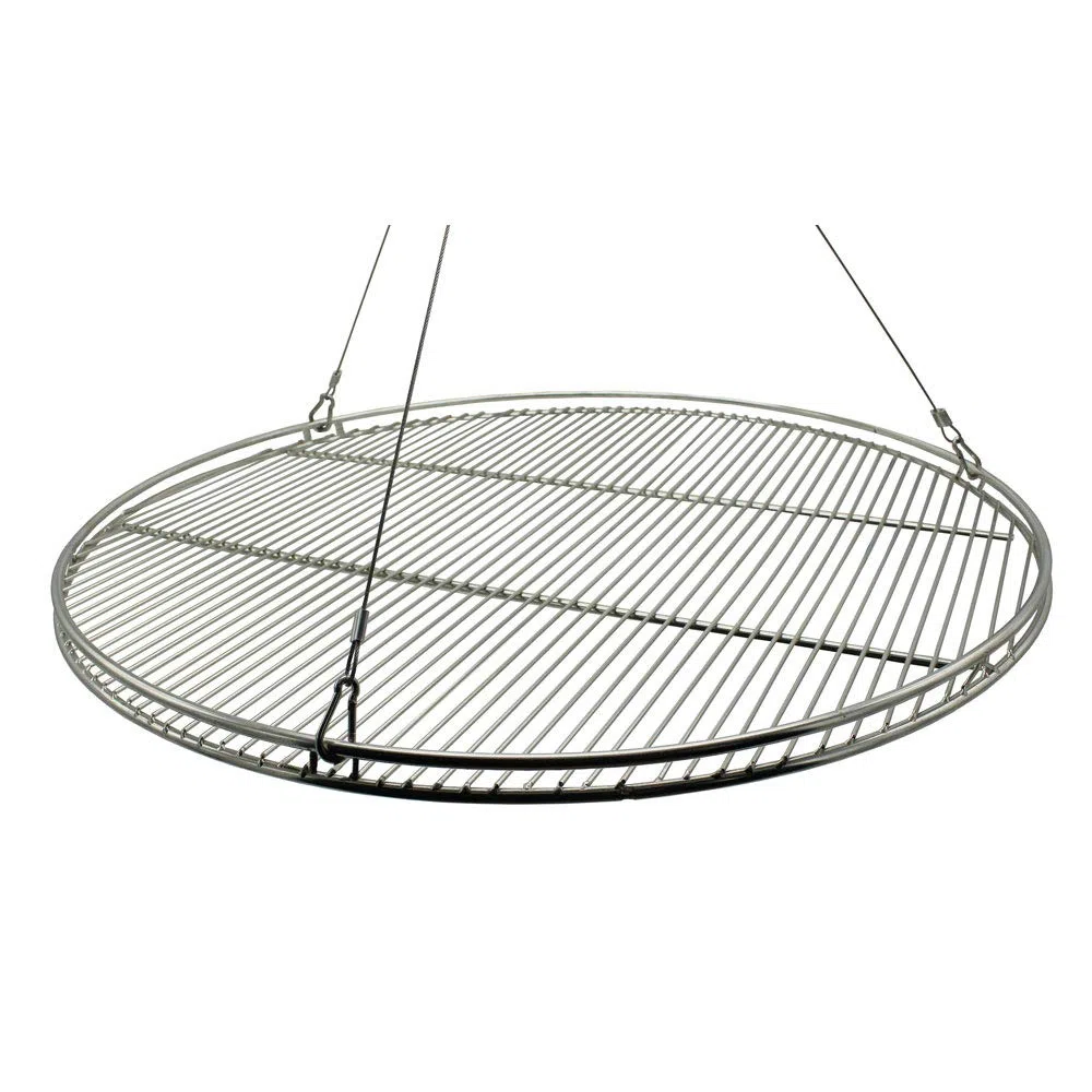 Massives 180 cm Stahl Dreibein "Benny" + EDELSTAHL Grill Ø 55 cm mit Seil nur 10 mm lichter Stababstand Schwenkgrill für Gulaschkessel Gulaschtopf Schwenker BBQ Geschenk Geburtstag Weihnachten | Edelstahl Grillrost nur 10mm lichter Stababstand
