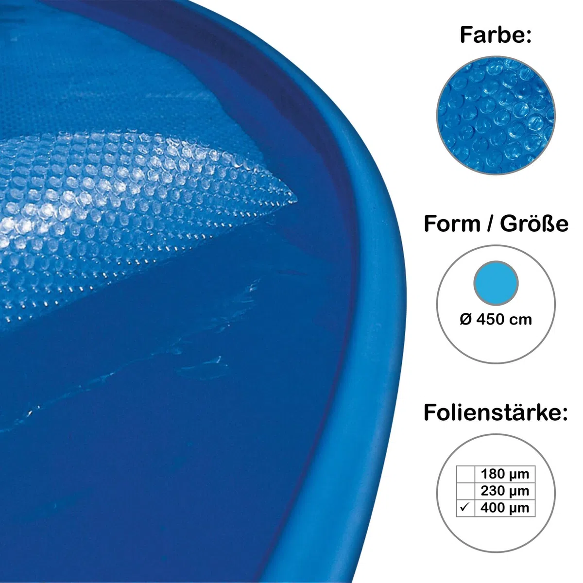 Profi Line Solarplane, Solarfolie für Pool rund 450 cm, 400 µm