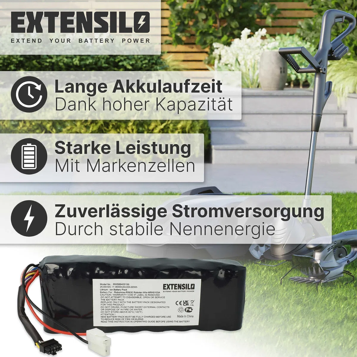 Akku kompatibel mit Robomow RS625, RS622, RS622 Pro, RS622U, RS615 Pro, RS615U Rasenroboter Rasenmäher (8000mAh, 25,6V, Li-Ion)
