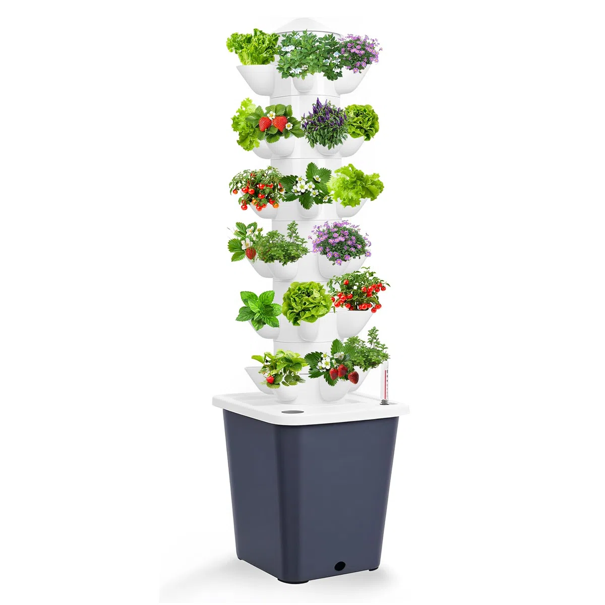 LIROPAU Hydroponic Tower Garden 30 Löcher, 6 Etagen Aeroponic Tower Grow System Kit, Erdloses Anbausystem mit Hydratationspumpe, Adapter und 10L Wassertank für Kräuter, Obst und Gemüse