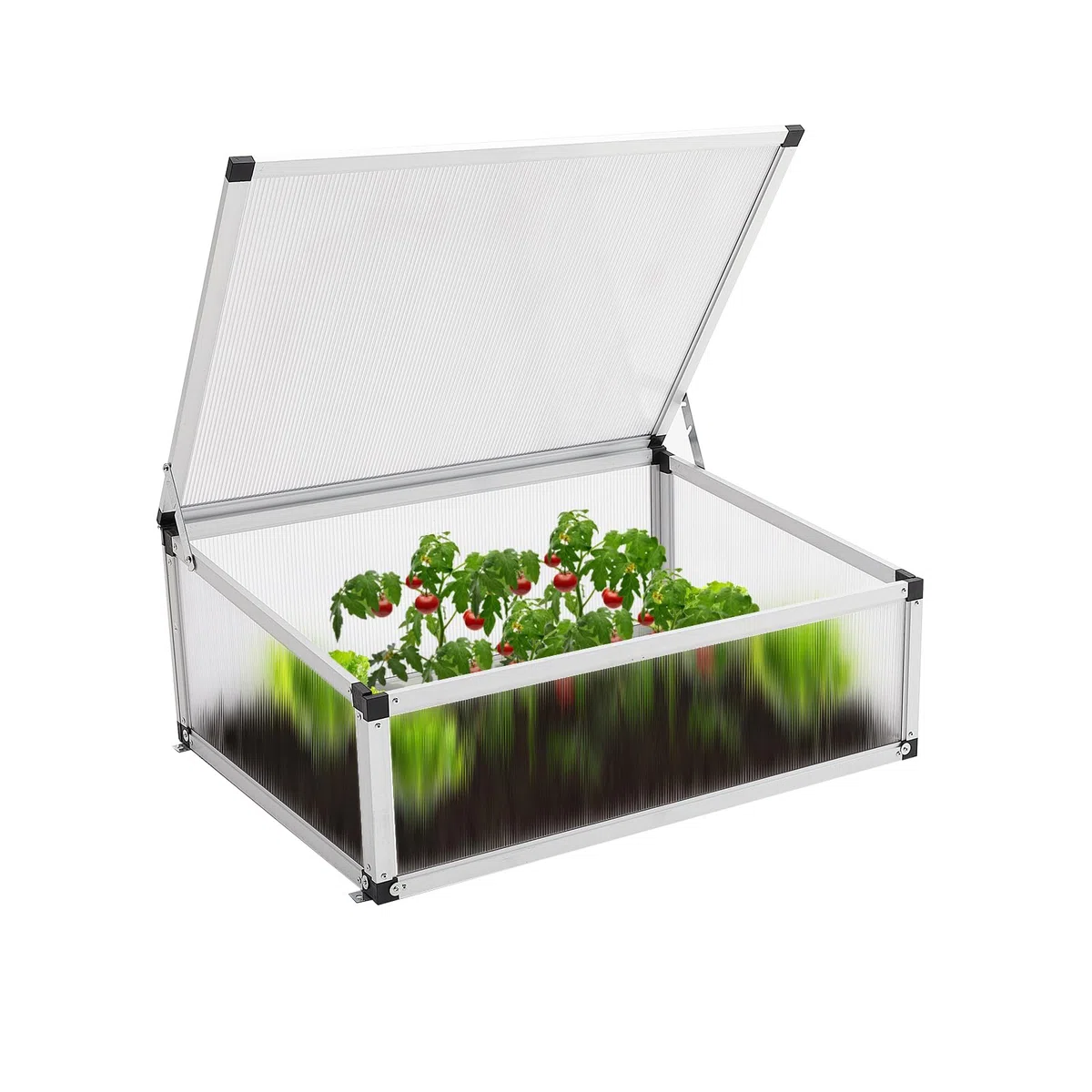 Alu Frühbeet lichtdurchlässig Frühbeetkasten Mini Gewächshaus Treibhaus UV Schutz Pflanzbeet 77x58x30cm Einzeldach Silbern