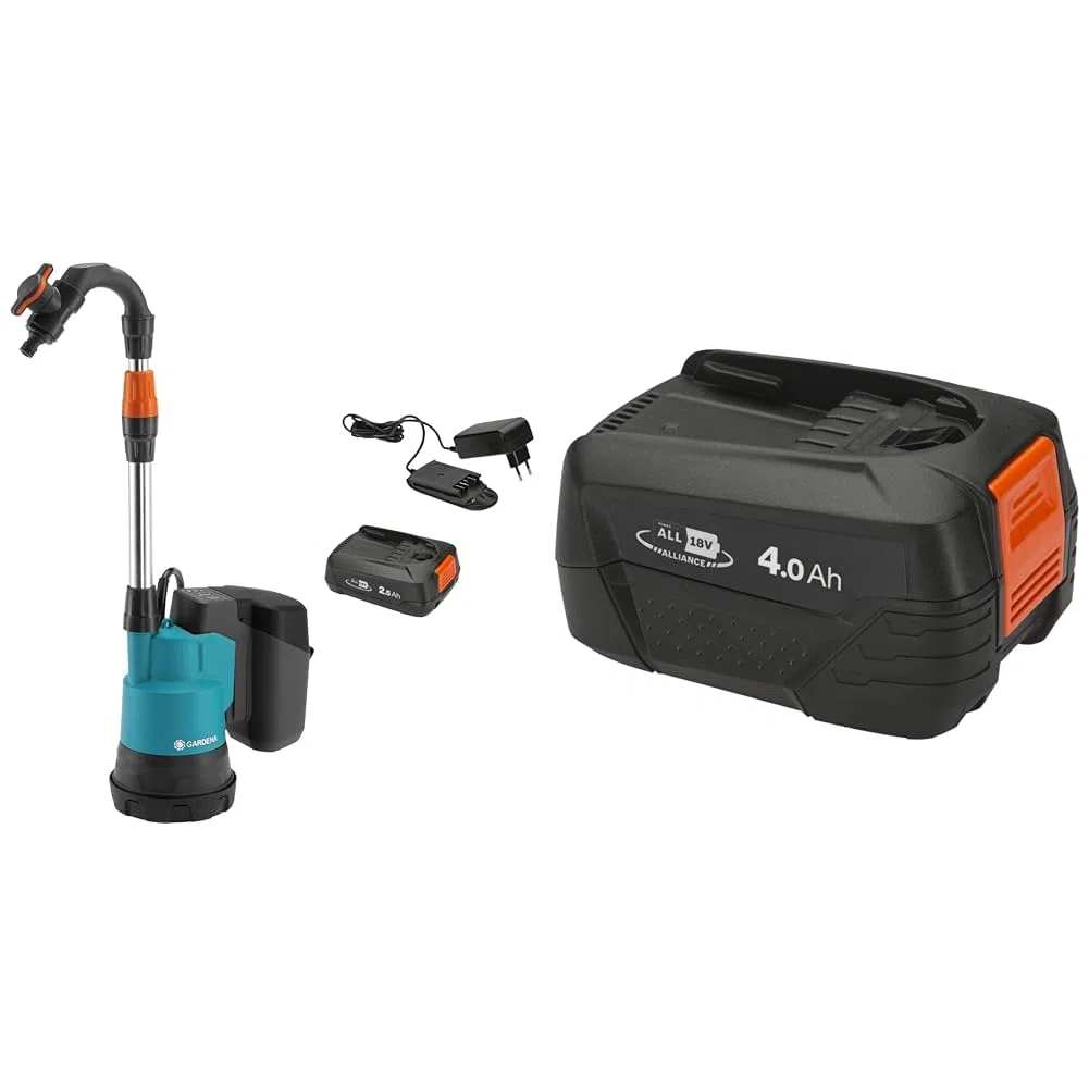 Gardena 14602-20 Akku-Regenfasspumpe 2000/2 18V P4A Ready-To-Use Set, Standard, One Size & System Akku P4A PBA 18V/72: Zubehör für viele Gardena Gartengeräte