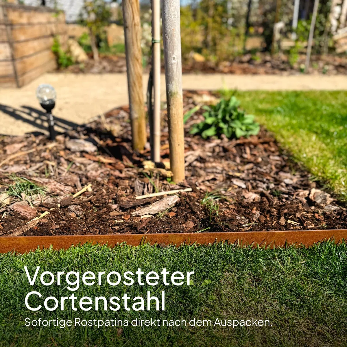 UNIGARDIA Rasenkante aus Cortenstahl 10 m - 5 mm breiter Rand - Flexible Metall Beeteinfassung 5 cm hoch