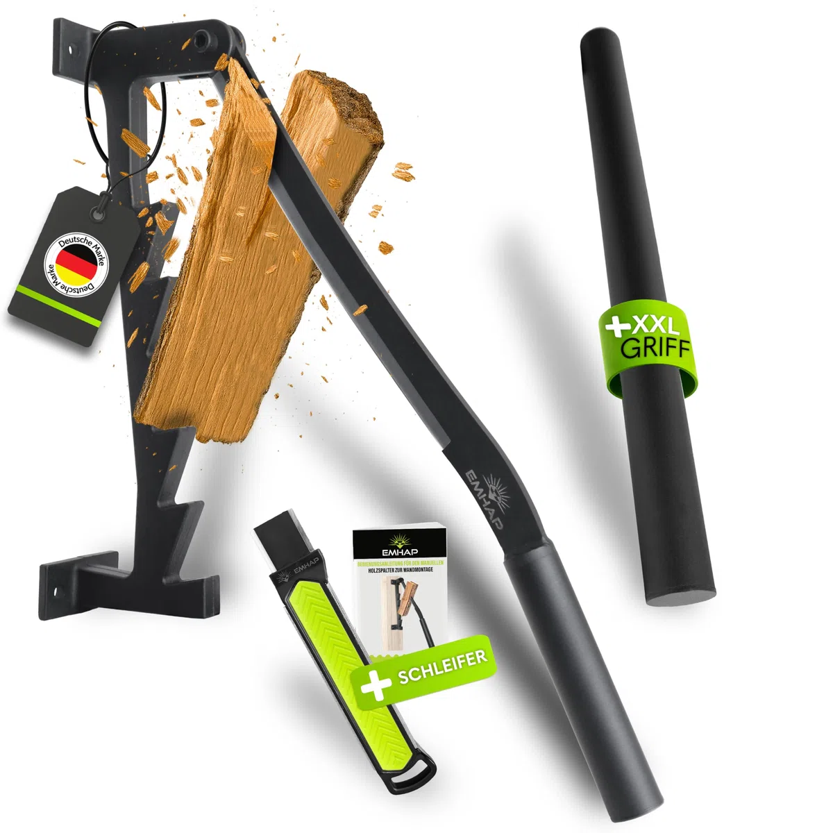 Holzspalter manuell – EXTRA STARKER Holz Spalter zum Holz Spalten auf Hackklotz – inkl. Schärfer & verlängerter Hebel – Kindling Splitter & Woodsplitter für Anzündholz