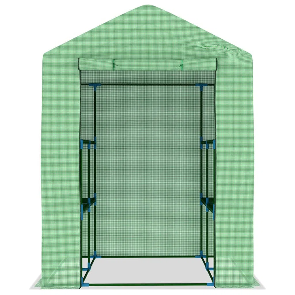 Gewächshaus mit Ablagen Stahl 143x143x195 cm für Hobby-Gartenbau, Pflanzenpflege, Gemüse, Kräuter, Blumen, Überwinterung, Balkon, Terrasse, mit Tür, Regalböden, robustem Stahlrahmen