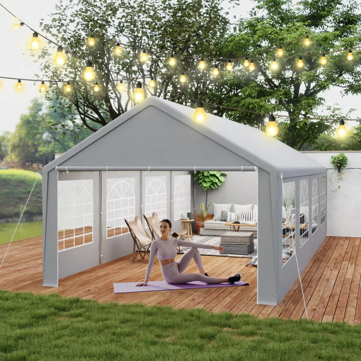 NAIZY Partyzelt 4x8 m Pavillon mit Wasserdicht Dach & Abnehmbaren Seitenwänden Gartenpavillon Stabil Winterfest Gartenzelt aus PE-Gewebe & Metall Rohr Familienzelt, Grau