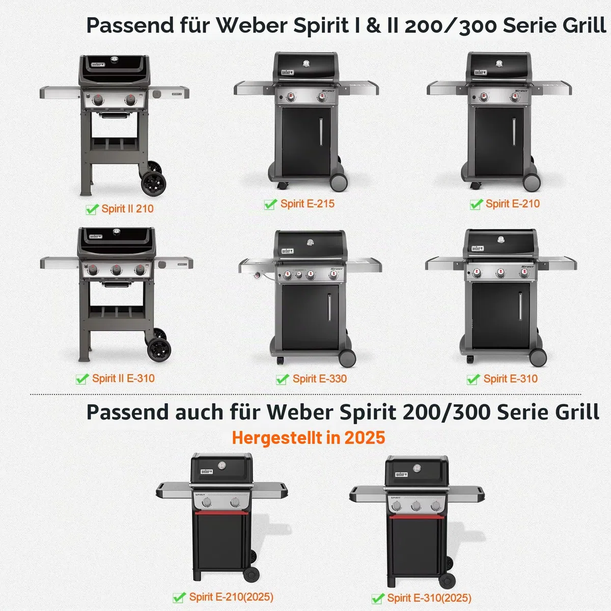 Onlyfire BRK-6045 Edelstahl Grillspieß, Set passt für Weber Spirit 200/300 & Spirit II Serie 200/300 Gasgrills