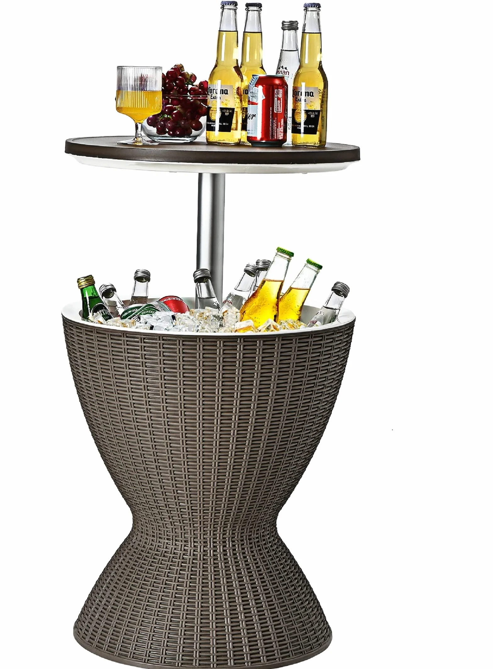 GIANTEX Kühlbox/Beistelltisch Polyrattan, 30 L Getränkekühler Cool Stool in Rattanoptik, Kühlbox mit Deckel & Abflussloch, Gartentisch höhenverstellbar (Hellbraun)