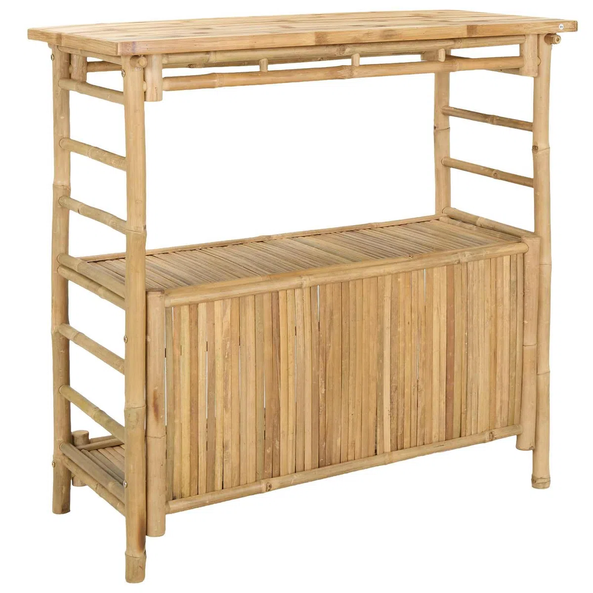 vidaXL Outdoor Bartisch mit Speicher Natur 110 x 50 x 105 cm Bambus, Stylischer Bar-Tisch, robust für Sommerpartys, Gartenfest, umweltfreundliches Design, minimalistisch und chic