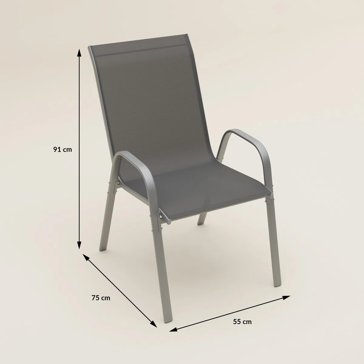 ZENJOY, Kindly, Gartenmöbel Set mit 6 Stühlen, Gartenmöbel Set, 150x90cm Glastisch mit Loch für einen Regenschirm, Stapelbare Textilene-Stühle, Wetterfest, UV-beständig, Grau
