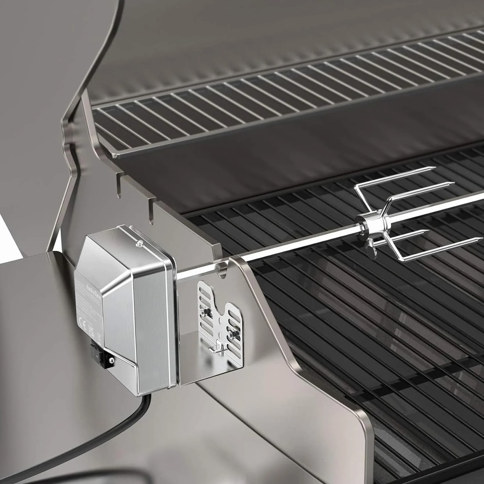 onlyfire BRK-6032 Universal Verchromter Grillspieß Set, 100 cm Rotisserie Drehspieß, 4X Fleischnadeln, Edelstahl Motor, 220V - 240V, Drehspiess