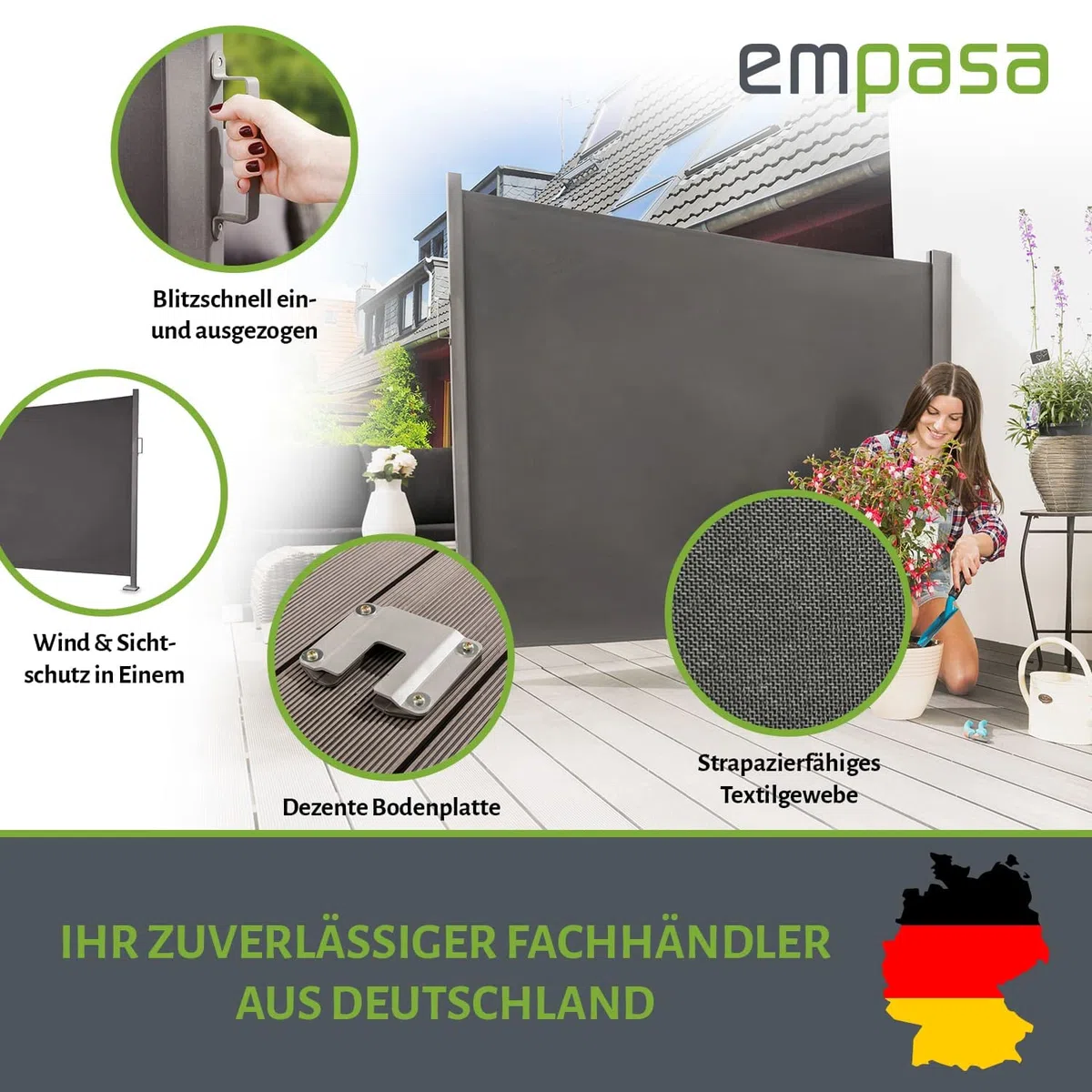empasa Seitenmarkise 'Slim' Sichtschutz Sonnenschutz Windschutz, Farbe:anthrazit, Größe:160 x 300