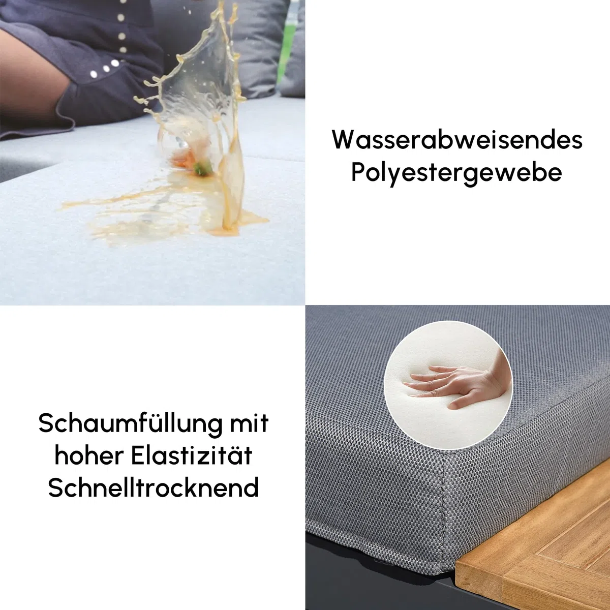 Homary 6-Sitzer Modulare Outdoor Lounge für Familie & Gäste, Garten Sofa Set für große Terrasse, Aluminium & Teak, 12 cm Komfort Polster, pflegeleicht