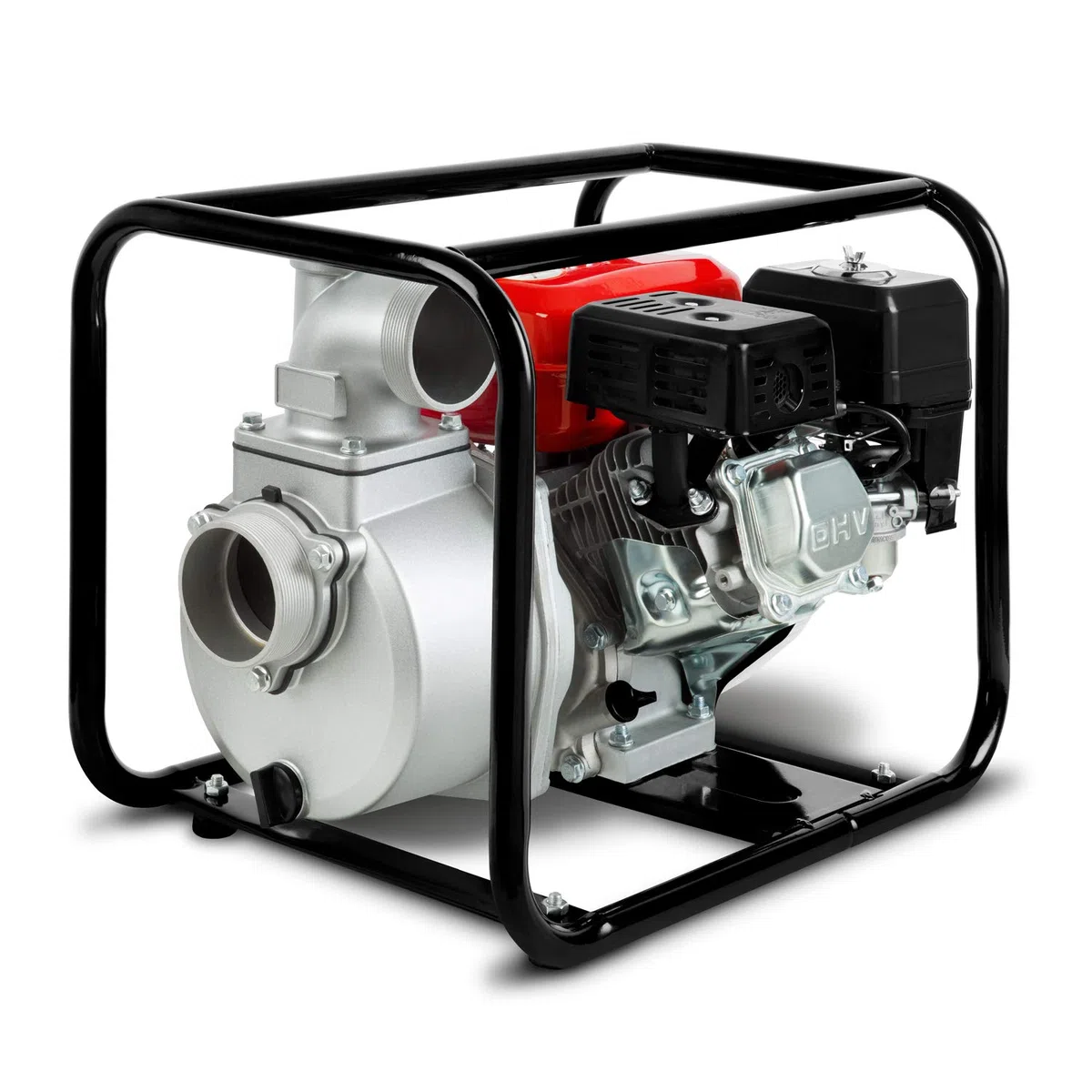 EBERTH 6,5PS Wasserpumpe mit 60.000l/h und 30m Förderhöhe, 3 Zoll Anschluss, Gartenpumpe Schmutzwasserpumpe mit 4-Takt-Motor und 7m Ansaughöhe, Benzin Pumpe, Seilzugstart, Metallfuß, Tragegriff
