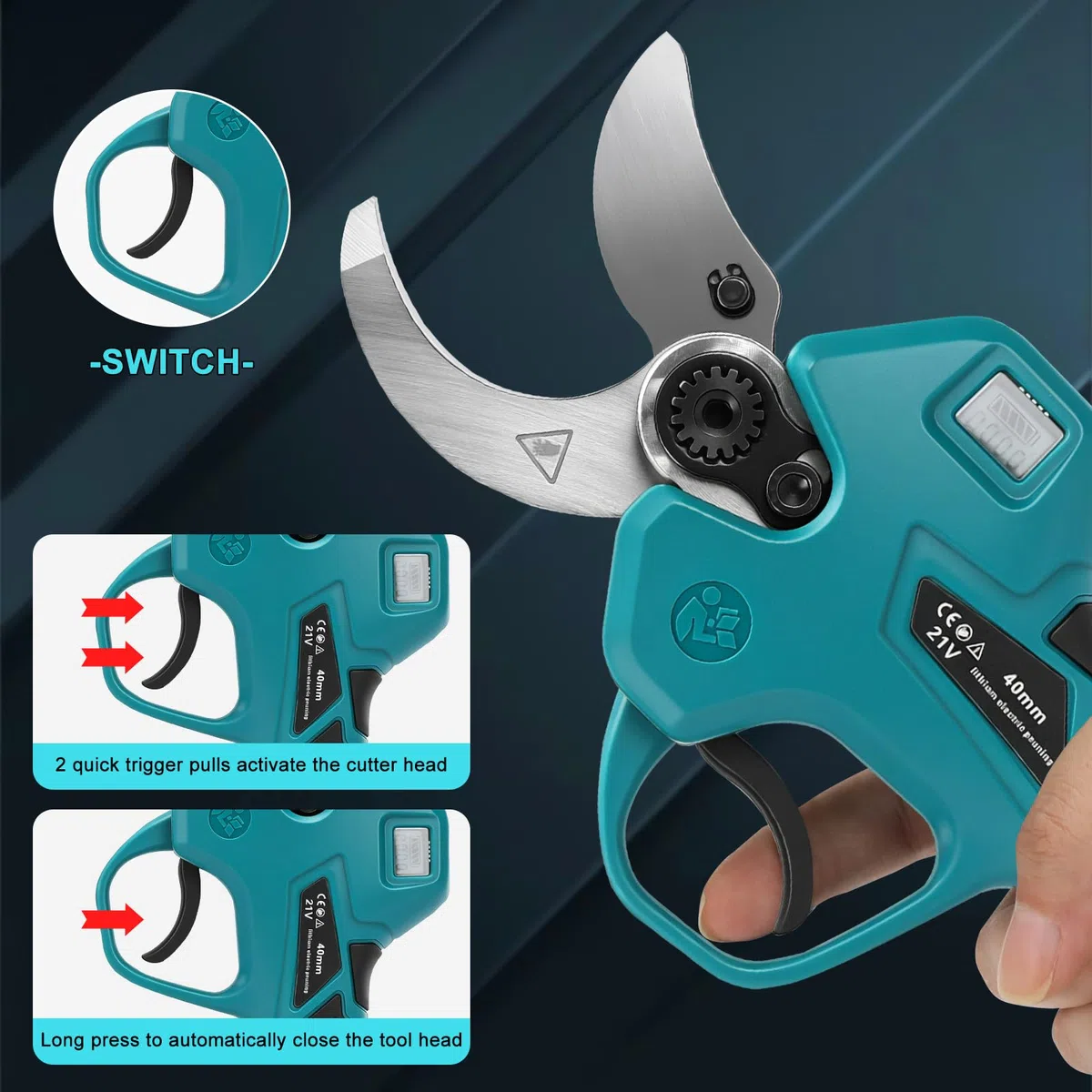 Akku Astschere für Makita 18V Akku (Ohne akku), 40mm Schnittkraft, 65mm Max Öffnung, Bürstenloser Motor, Elektrische Astsäge Gartenschere mit LCD-Display, zum Beschneiden von Bäumen Obstbäumen