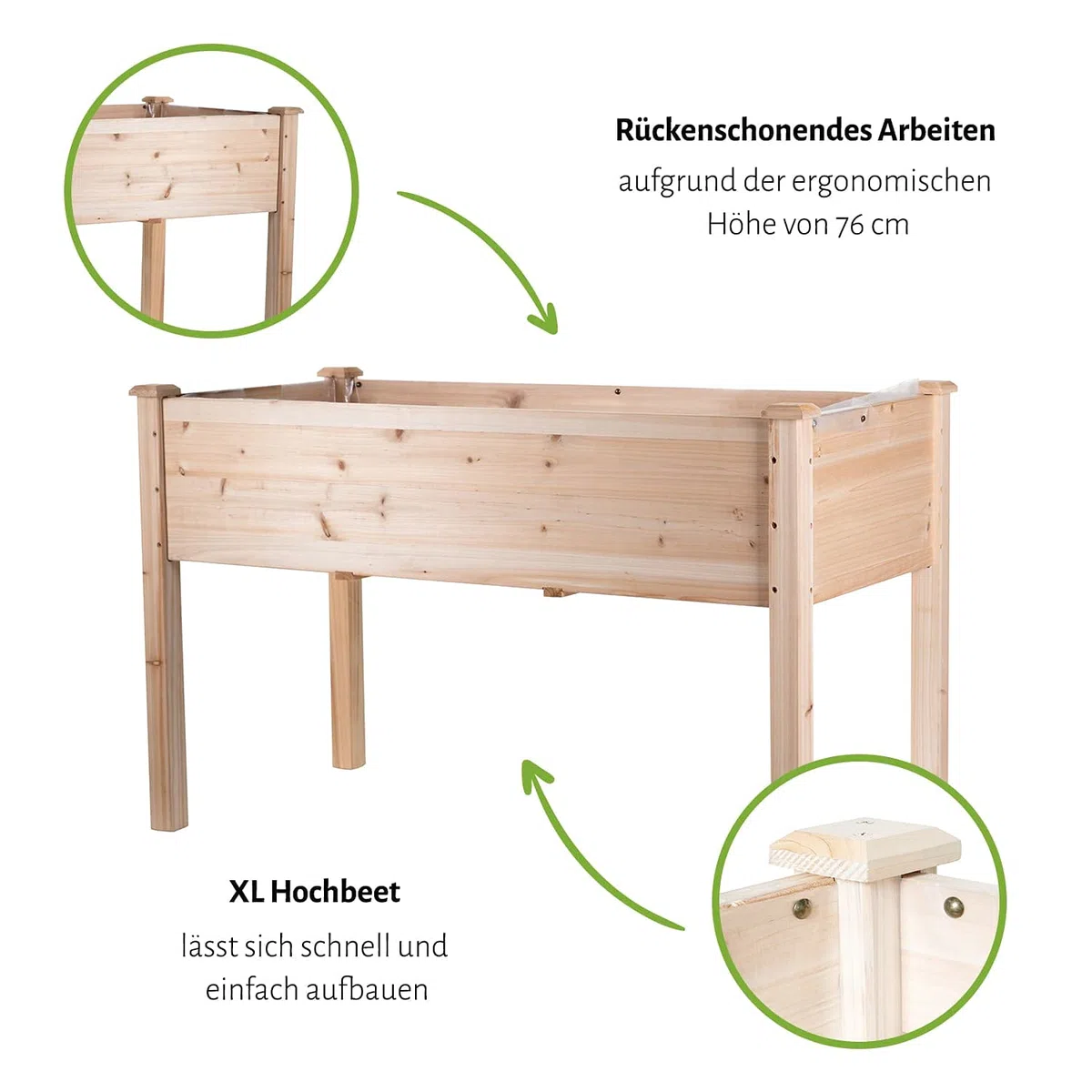 empasa Hochbeet 'Raise 1 XL' aus Holz Gemüsebeet inkl. wasserdichter Folie, Pflanzenkasten für Gemüse und Kräuter im Garten, auf Terrasse oder Balkon, Füllvolumen ca. 140 Liter