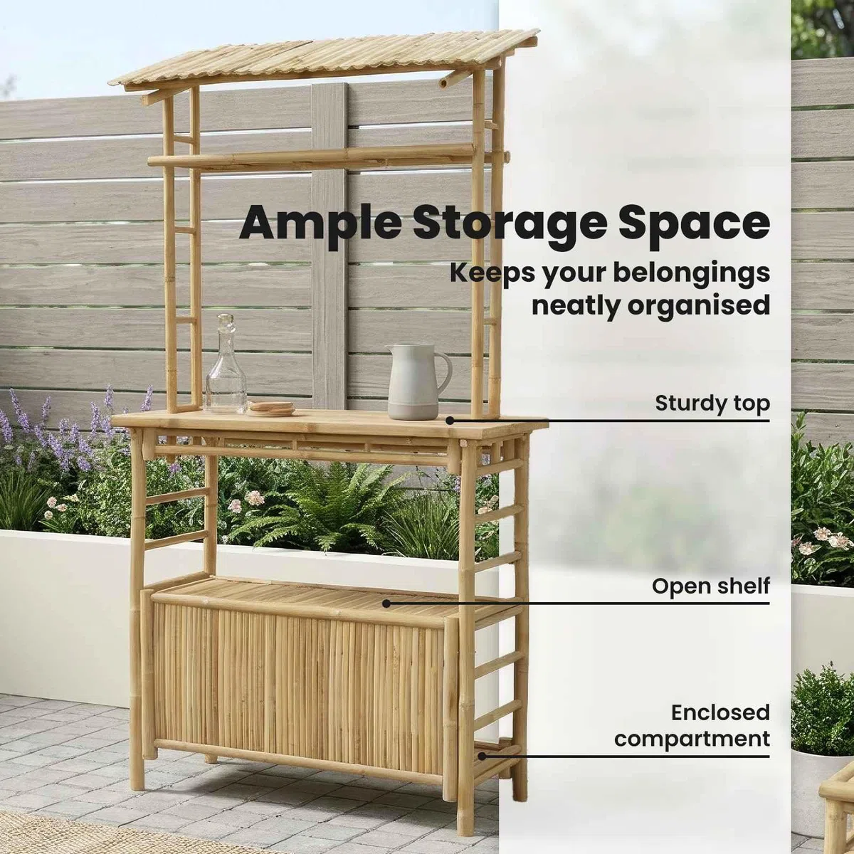 vidaXL Outdoor Bartisch Natur 115 x 95 x 214 cm Bambus, Stylischer Bar-Tisch, robust für Sommerpartys, Gartenfest, umweltfreundliches Design, minimalistisch und chic